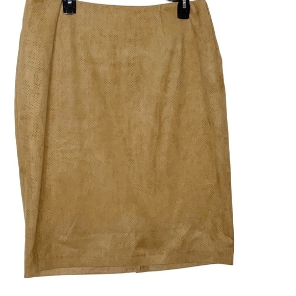 CHICO’S caramel color perforated faux suede fashion skirt. Pencil cut. Size L - Picture 1 of 7